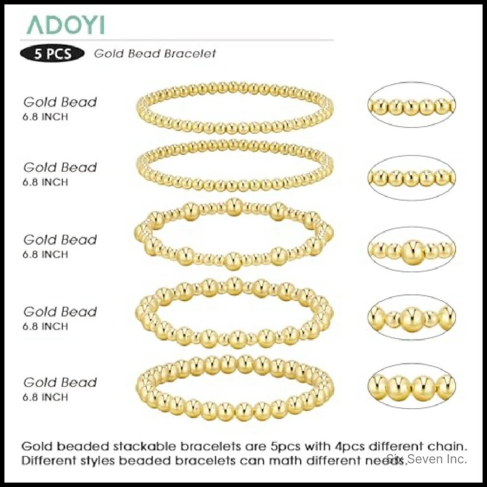Gold Plated Beaded Bracelets Stack Adjustable Jew… - image 6